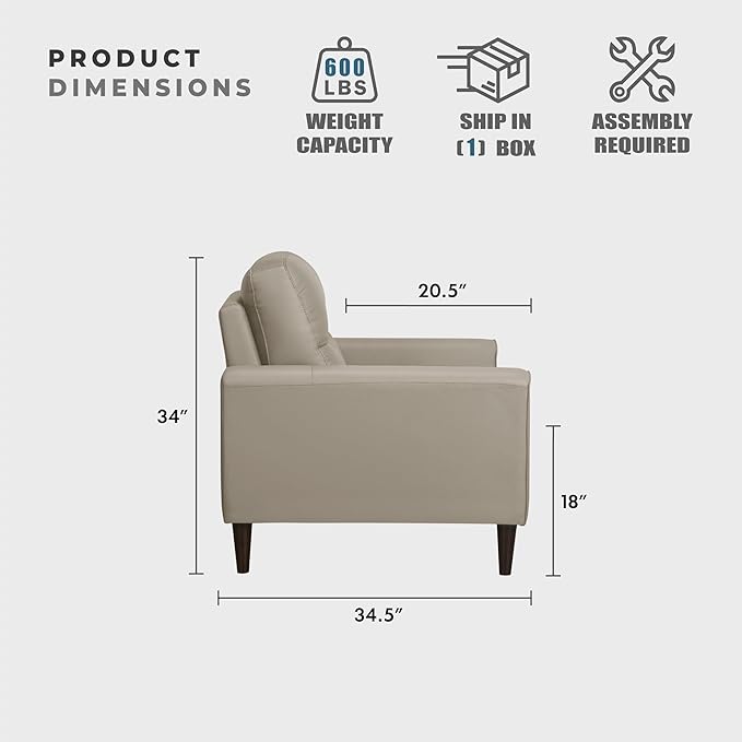 Lexicon Leather Match Loveseat Sofa, Modern Couch Sofa, Oversized Loveseat, Solid Wood Legs, Top Grain Leather 2 Seater Couch for Living Room, Bedroom, Office, Apartment, Waiting Room, Latte