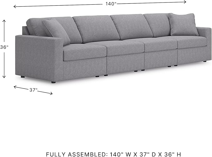 Signature Design by Ashley Modmax Casual Modular Stain Resistant 4-Piece Sofa with Reversible Cushions and 2 Accent Pillows, Gray