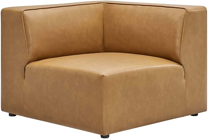 Modway Mingle Vegan Leather Sectional Sofa Corner Chair in Tan