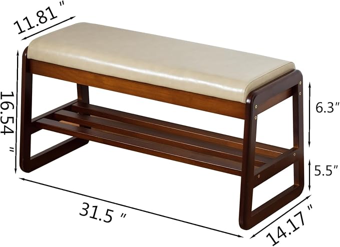 Solid Wood Shoe Bench, 2-Tier Entryway Bench with Cushion and Flip-Open Storage Box, Mid-Century Modern Shoe Bench Rack for Hallway, Mudroom(Gray, 31.5'') - Image 2