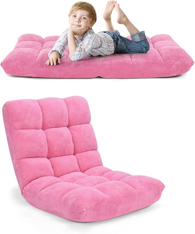 FANTASK 14-Position Sofa, Folding Memory Foam Floor Chair w/Comfy Cushions & Study Steel Frame, Angle Adjustable Floor Couch Sofa for Reading, Game, Meditating (Pink)
