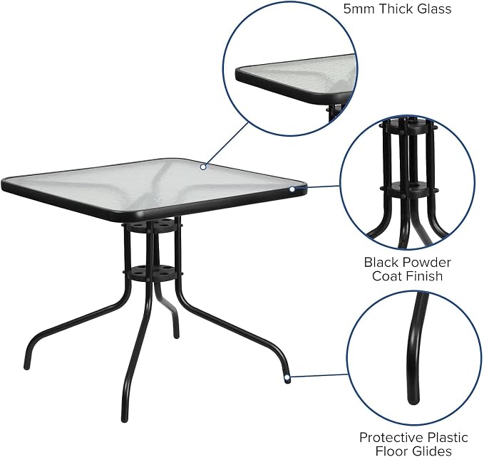Flash Furniture Barker 31.5" Square Indoor/Outdoor Tempered Glass Metal Frame Side Table - Image 4