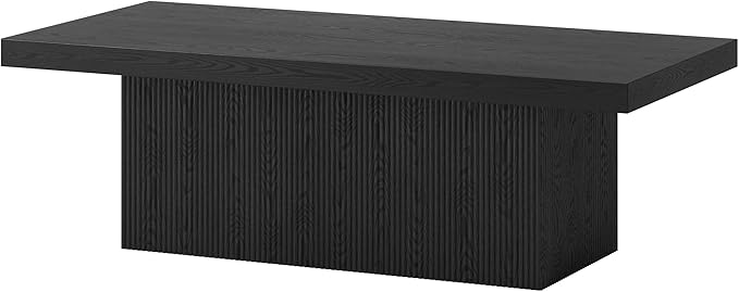 Henn&Hart 48" Fluted Low-Profile Rectangular Coffee Table with Ribbed Base for Living Room, Family Room, or Office, Natural Black