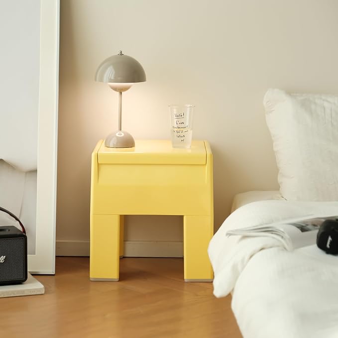 Nightstand Bedside Table with Storage Space, Multifunctional Colorful Plastic End Table Small Side Table for Bedroom, Dorm and Small Spaces, Easy Assembly(11.8" D x 15" W x 15.7" H, Yellow) - Image 2