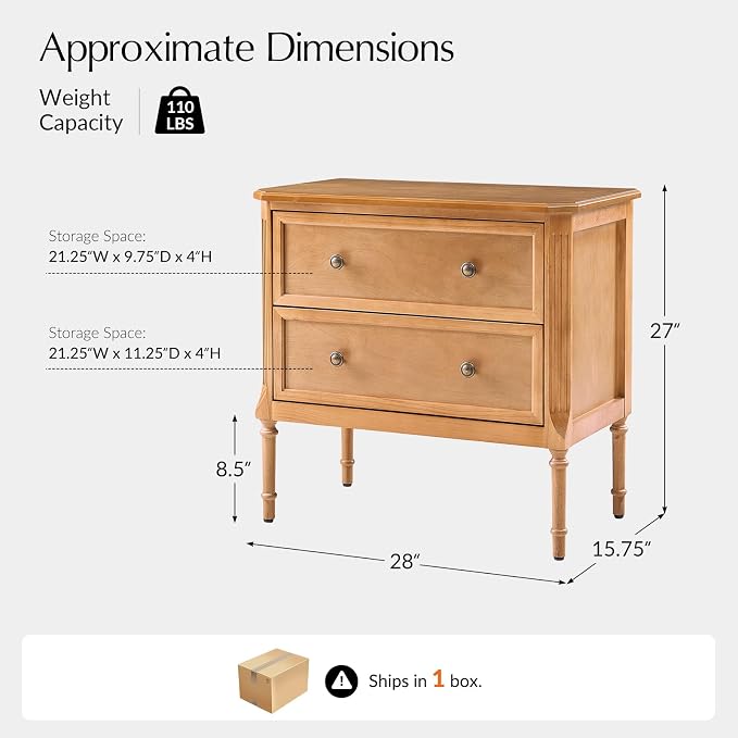 HULALA HOME Solid Wood End Table with Charging Station, Mid-Century Modern End Table with 2 Drawer, Adjustable Solid Wood Feet, Easy Assembly Set of 2, Teak - Image 2