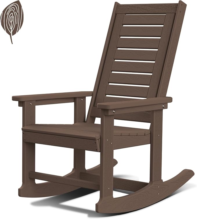 GREENVINES Outdoor Rocking Chairs | Porch Rocker | HDPE Plastic | Wood Grain | Oversized Rockers | High Back | Big & Tall | Ladder Back | Dark Brown | for Patio Outside by GreenVines