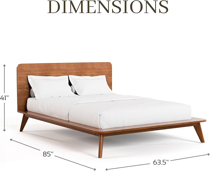 Furniture of America Wyatt Modern Solid Wood Bedroom Collection with Queen Bed Frame, Nightstands, Dresser with Mirror, No Box Spring Needed, Walnut, Standard Low Profile, 5-Piece Set