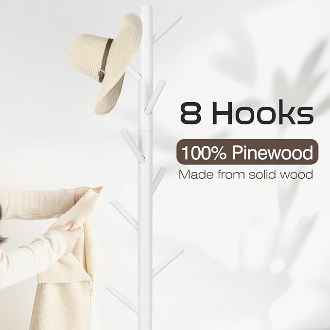 WANGMUXIA Coat Rack, Freestanding Coat Rack with 8 Hooks and 3 Adjustable Size Tree Coat Racks for Bedroom, Hallway, Entrance, Office, for Hats, Coats, Scarves, Handbags - Image 2