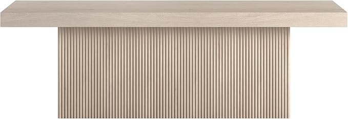 Henn&Hart 48" Fluted Low-Profile Rectangular Coffee Table with Ribbed Base for Living Room, Family Room, or Office, Beech White