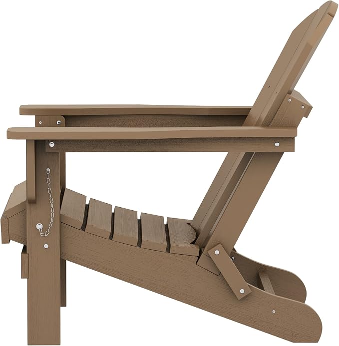 SERWALL Folding Adirondack Chair Set of 6, Wooden Textured Lawn Chair with Cup Holder for Patio Garden Weather Resistant Outdoors Fire Pit Chairs- Brown - Image 9
