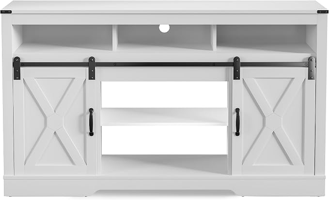 RoyalCraft Fireplace TV Stand for 65+ Inch TV, 34" Tall Farmhouse Entertainment Center with 23" Electric Fireplace,Rustic Media Console with Sliding Bar Door for Living Room, White - Image 7