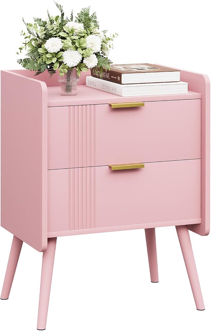 Aenuert Nightstand Modern Bedside Table with 2 Storage Drawer, Small Night Stand, Wooden Sofa Side Table for Bedroom,Study Room and Small Spaces (Pink) - Image 9