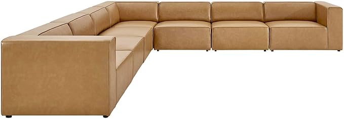Modway Mingle Vegan Leather 7-Piece Sectional Sofa in Tan