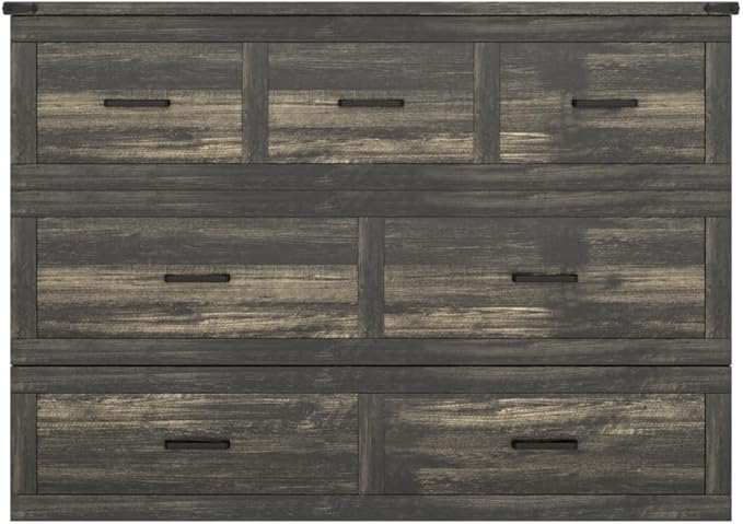 Bellemave Queen Murphy Bed, Cabinet Bed with Charging Station and 1 Large Storage Drawer, Farmhouse Murphy Cabinet with Foldable Panel, Noisy Free, for Guest Bedroom, Living Room, Rustic Gray