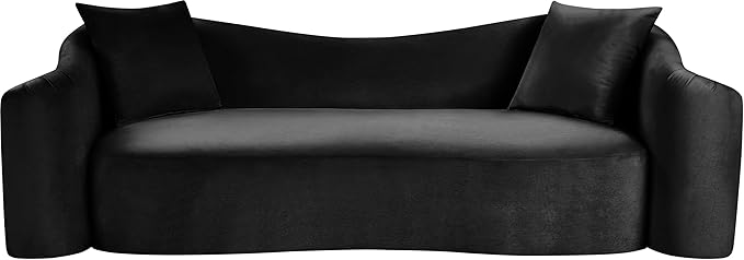 Meridian Furniture 44052Black-S Destin Collection Modern | Contemporary Sofa with Ultra Luxe Black 460 GSM Velvet, Rich Curves, 91" W x 34.5" D x 31" H, Black
