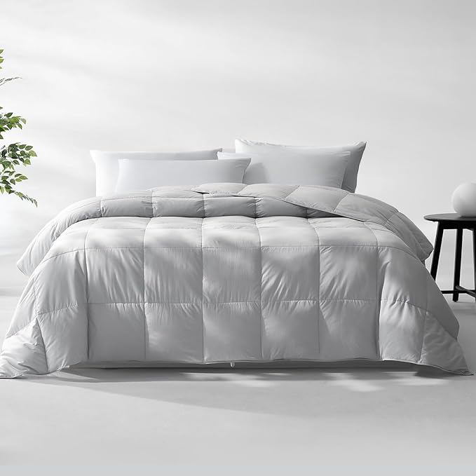 Pacific Coast Lightweight Goose Feather and Down Fiber Comforter Twin Size, Breathable Duvet Insert for Summer and Hot Sleepers, Natural Cooling Tencel Lyocell Shell, 8 Corner Tabs, Light Grey, 68x90