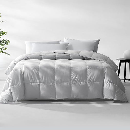 Pacific Coast Lightweight Goose Feather and Down Fiber Comforter Twin Size, Breathable Duvet Insert for Summer and Hot Sleepers, Natural Cooling Tencel Lyocell Shell, 8 Corner Tabs, Light Grey, 68x90