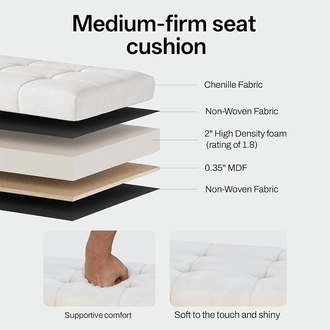 ABHENG Solid Rubber Wood Shoe Bench, Soft Chenille Material Upholstered Seat, 770LB Load Capacity, Multi-Storage for Entryway/Bedroom/Living Room, Vintage Style, 31.5"x15.7"x17.7", White,UASND66W - Image 5