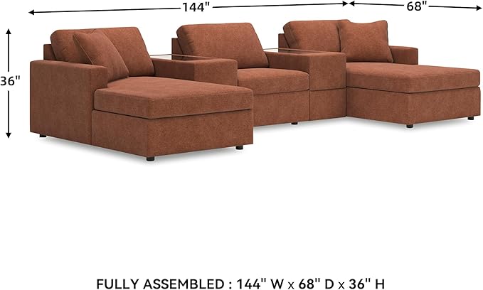 Signature Design by Ashley Contemporary Modmax Stain Resistant U-Shape Symmetrical 5-Piece Pit Sectional with Storage Consoles and Reversible Cushion, Orange