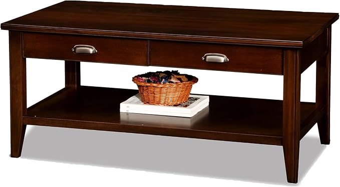 Leick Home 10504 Laurent Two Drawer Coffee Table with Shelf, Chocolate Cherry