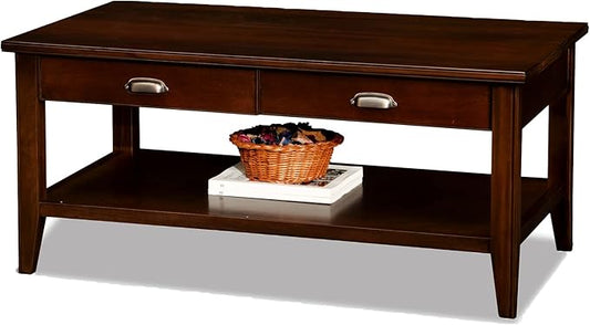 Leick Home 10504 Laurent Two Drawer Coffee Table with Shelf, Chocolate Cherry