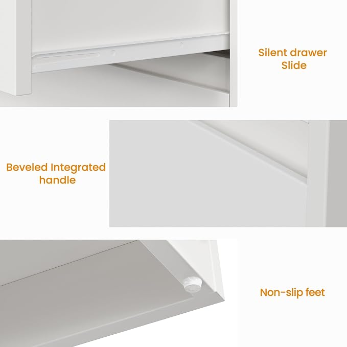 RoyalCraft White Nightstand with 3 Drawers Storage, 23.6" Modern Night Stand for Bedroom, Large Bedside Table, End Table for Closet - Image 6