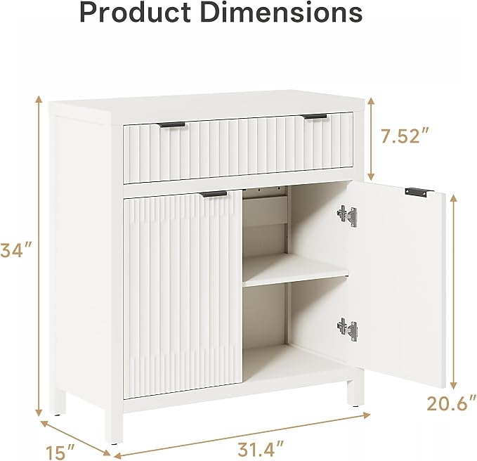 Fatmok Fluted Buffet Cabinet with Storage, 34" Tall Modern Arched Sideboard Cabinet w/AdjustableShelves,Wooden Modular Coffee Bar for Dining Room, Kitchen, Living Room, Entryway, White - Image 2