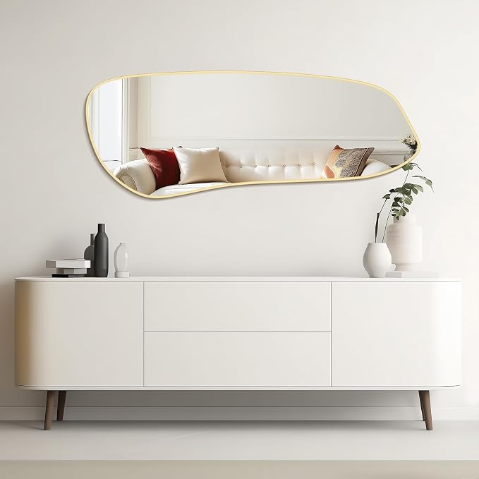 WallBeyond Irregular Wall Mirror, Asymmetrical Mirror Wall Mounted with Gold Framed for Living Room, Bathroom, Bedroom, Entryway Wall Decor, 46"×18", Gold - Image 2