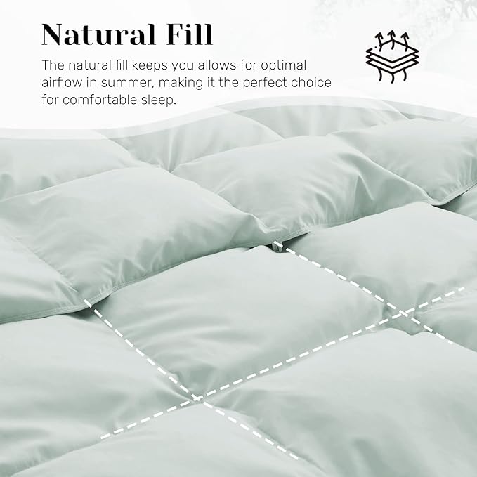 Joysoul Goose Feathers Fiber Comforter - Lightweight Ultra Soft Fabric Cover Breathable White Down Feather Fill, Light Green King Size Duvet Insert (104" X 88")