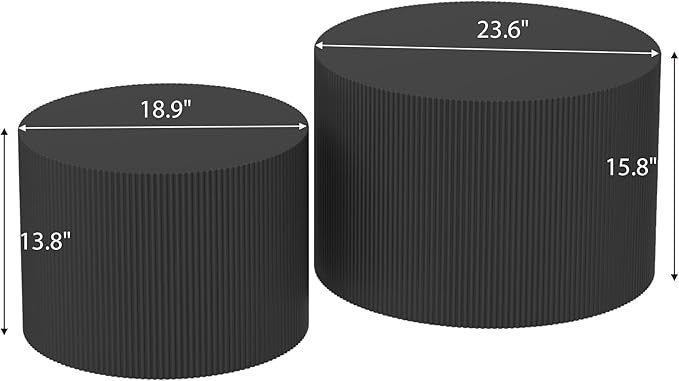 Round Coffee Table Set of 2, Modern Wooden Black Nesting Tables for Living Room, No Assembly Required Circle Side Tables Set Accent End Table for Bedroom, Balcony