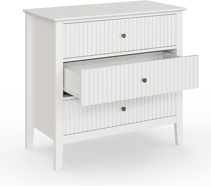 May in Color Large White Fluted 3 Drawer Dresser Set of 2, Chest of Drawers with Ball Bearing Slide Modern 30 inch Tall Wood Nightstand with Spacious Storage for Bedroom Hallway Living Room Entryway - Image 8