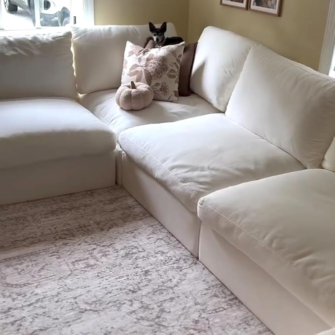 Acanva Modular L-Shaped Sectional Cloud Couch, Free Combination Minimalist Sofa with Shredded Latex Filled Cushion and Removable Slipcovers for Living Room, Home Office, 3 Seater + Ottoman