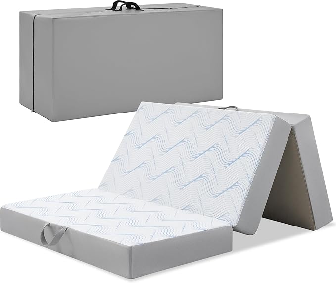 Folding Mattress Single, 4 Inch Memory Foam Foldable Mattress Single, Trifold Mattress with Breathable & Washable Cover, Portable Mattress for Guest Bed, 75"x25"x4"