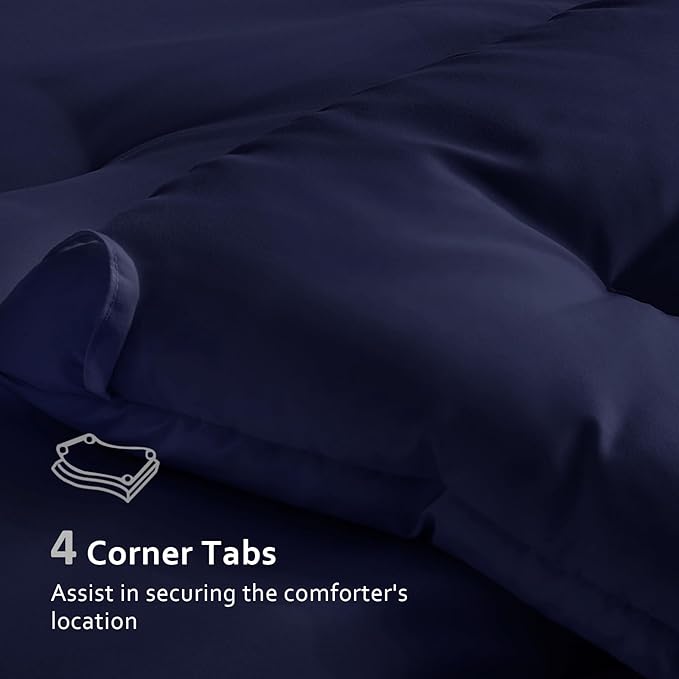Comforters Oversized Queen Size, All Season Quilted Bed Comforter, Ultra-Soft Down Alternative Duvet Insert with 4 Tabs, Lightweight Bedding Blanket - Machine Washable, Navy Blue