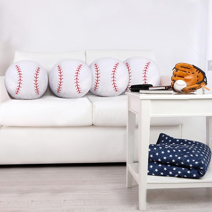 Jetec 2 Pcs Baseball Plush Pillow 14" Cute Baseball Room Decor Sport Theme Throw Pillow Fluffy Round Cushion for Home Bedroom Room Decoration