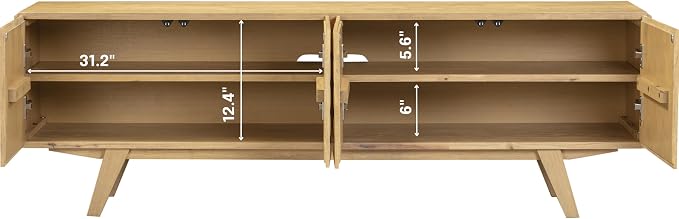 NTC Sapa Mid-Century Modern Solid Wood TV Stand 4-Door Media Console with Carved Geometric Fronts for TVs up to 75", Effortless Assembly, Sand - Image 5