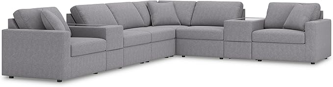 Signature Design by Ashley Modmax Contemporary Stain Resistant Right-Arm Facing 8-Piece Sectional with Storage Consoles, Armrest, Throw Pillows and Reversible Cushions, Gray