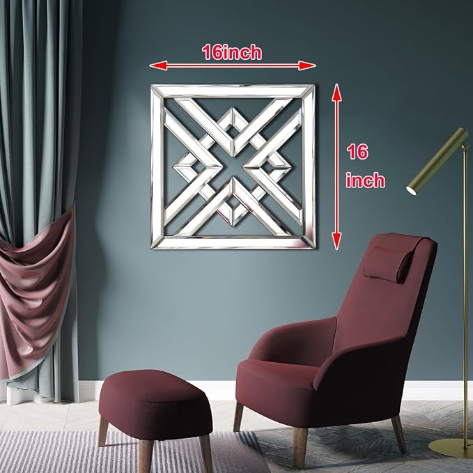 QMDECOR Silver Mirrored Wall Decor 16x16" Modern Fashion DIY Wall-Mounted Mirror X Design Gorgeous Glam Accent Vintage Chic for Room and Home - Image 2