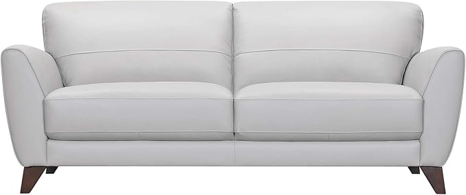 Armen Living Jedd Contemporary Sofa in Genuine Dove Grey Leather with Brown Wood Legs