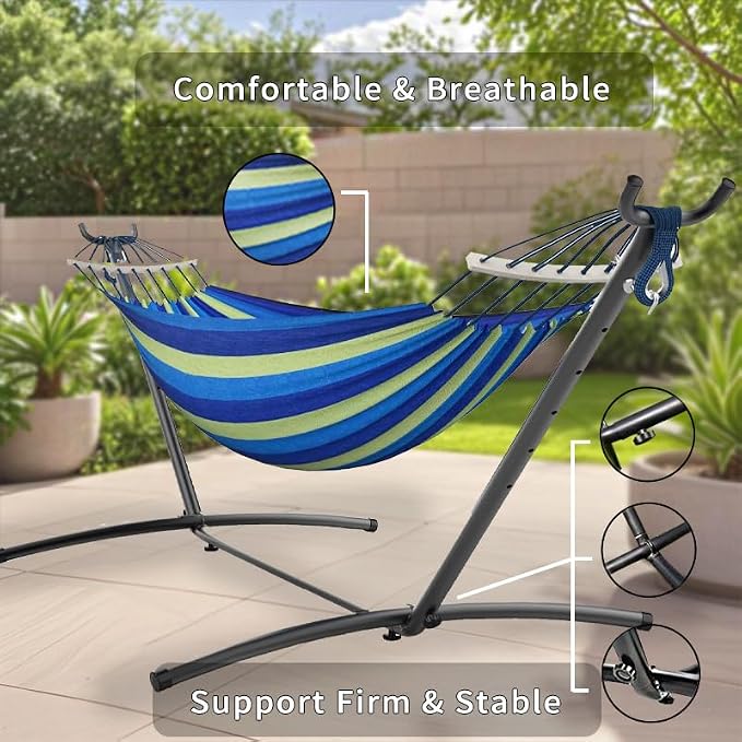 ANAGOO Double Hammock with Stand, 2 Person Hammock with Carrying Bag,Heavy Duty Portable,500 lb Capacity, Perfect for Both Indoors and Outdoors，Ocean Breeze - Image 5