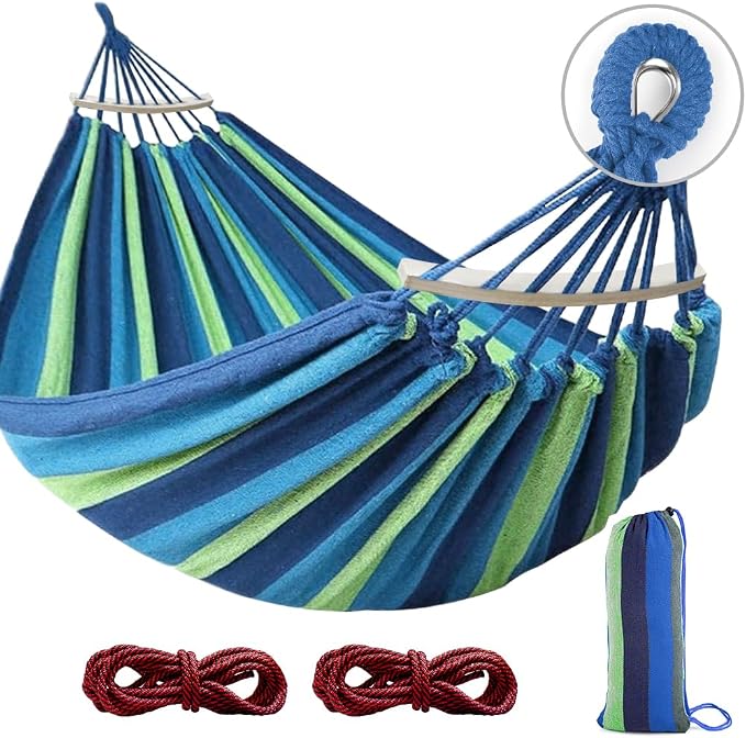 MOSFiATA Hammocks Portable Camping Hammock Upgraded 550lb Comfortable Fabric Hammock with Two Anti Roll Balance Beam and Sturdy Tree Straps for Camping, Patio, Backyard, Outdoor （Blue Green） by MOSFiATA