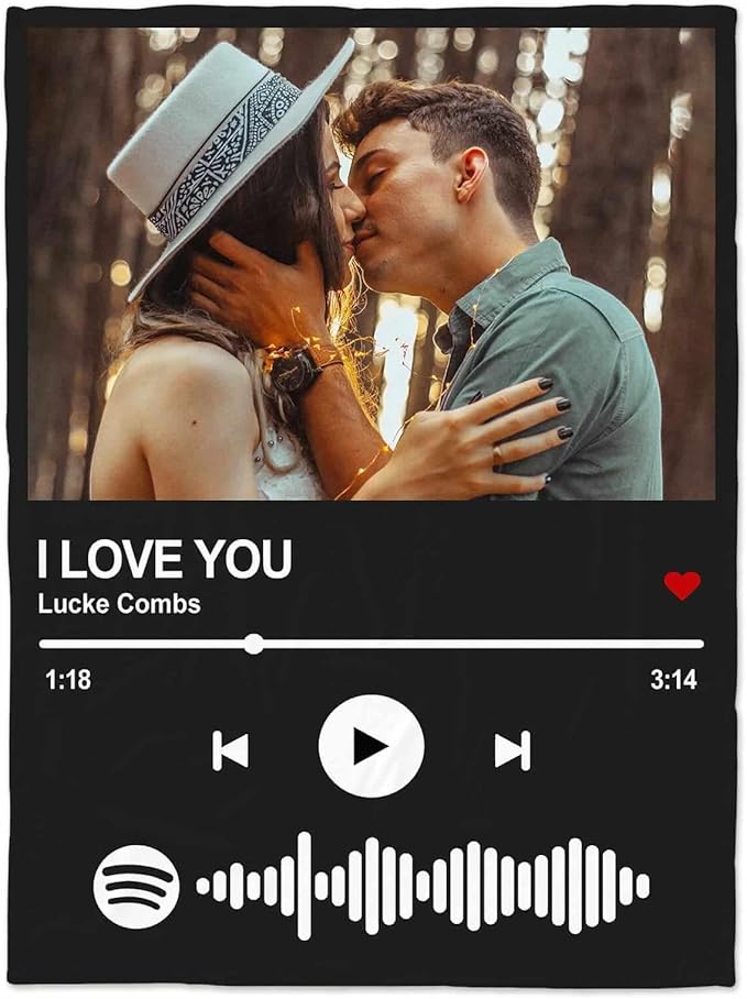 Printwoo Personalized Spotify Code Music Blanket Custom Blanket with Picture Text Customized Blankets Thows Photo Blankets Customize Gifts for Mom Dad Couple Girlfriend Boyfriend Wife Husband