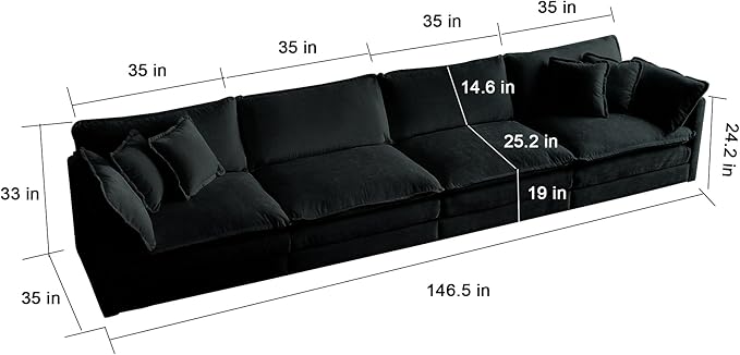 ERYE Oversized Modular Sectional Sofa Modern Deep Seat Cushions Sleeper Sofa&Couch W/ 6 Pillows, DIY Free Combination 4 Seaters Upholstered Living Room Couch for Home Apartment Office