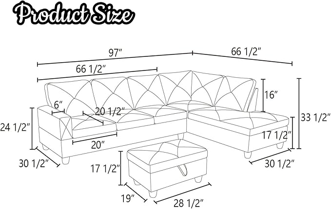 NicBex Modular L-Shaped Sectional Couches, 3-Piece Convertible Couch with Storage Ottoman, 4-Seat Comfy Sofa with Chaise for Living Room & Apartment, Light Sand