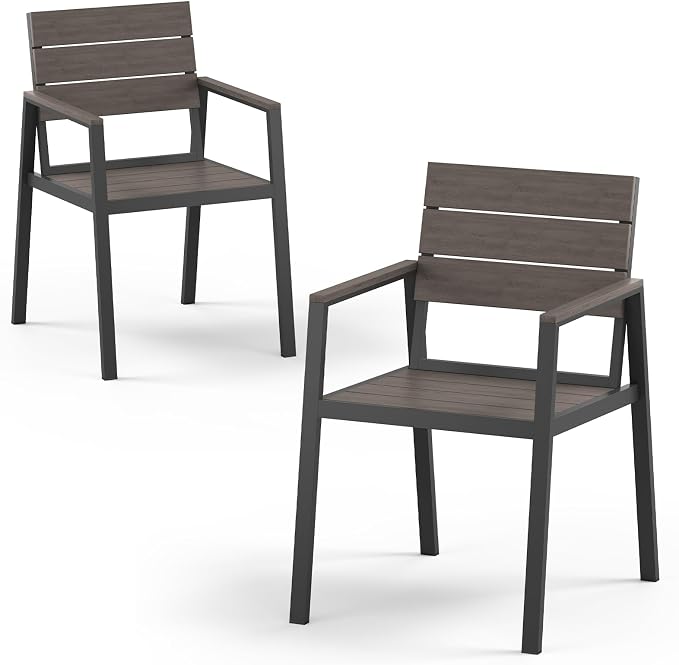 Vexwalx Outdoor Dining Chairs Set of 2, HDPS + Aluminum Patio Dining Chairs with Ergonomic Design and Wide Seat, 2 Piece Outdoor Chairs for Garden, Backyard, Deck (Charcoal) by Vexwalx