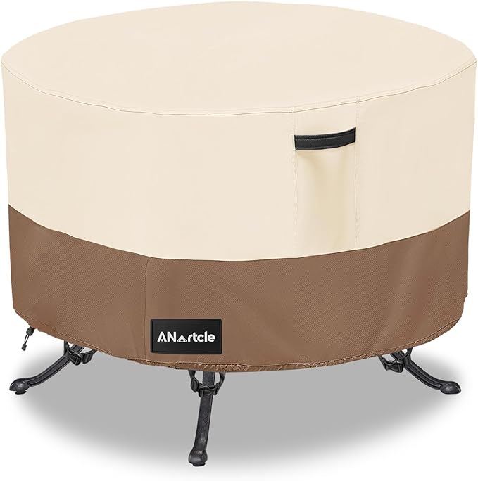 ANartcle Round Patio Table Covers 50inch,100% Waterproof 600D Heavy Duty PatioTable Cover,Round Patio Table Covers for Outdoor Furniture,50"DIA x 23"H,Beige&brown. by PatioFurnitureCovers