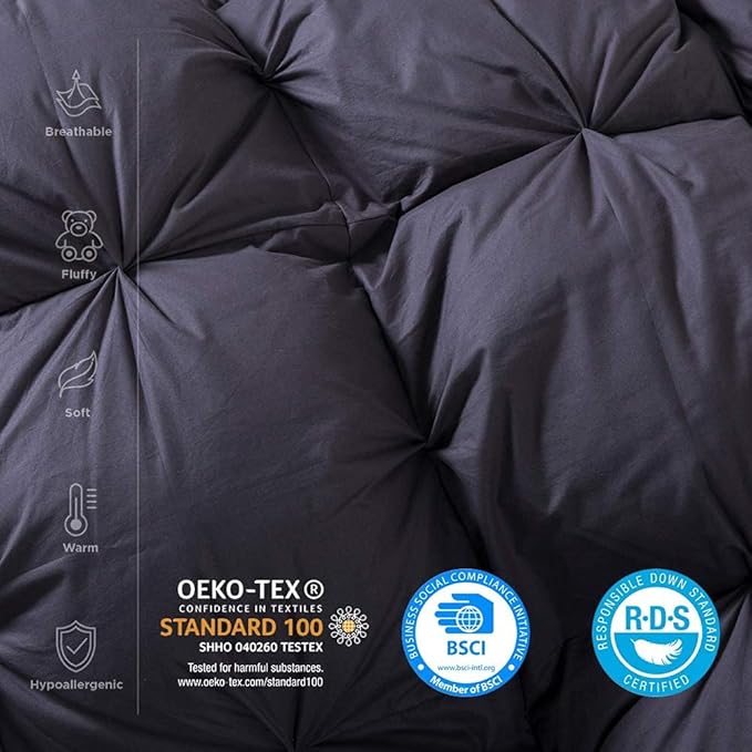 Luxurious King/California King Goose Down Comforter, Unique Gray Solid, 600 Thread Count, 100% Egyptian Cotton Cover, 75 Oz Fill Weight, 750 Fill Power