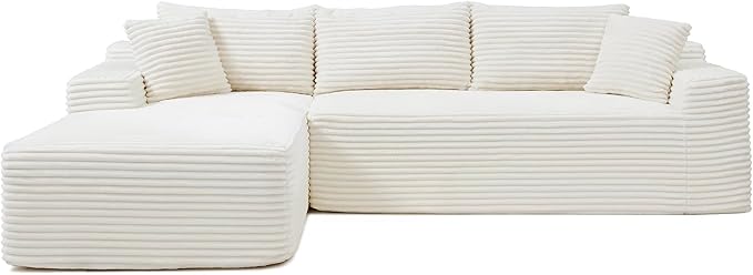 105-Inch L-Shaped Left Facing Corner Compressed Sofa Modular Sectional Boneless Cloud Sofa Floor Foam Couch with Chaise Lounge, Corduroy Corner Boneless Cloud Couch
