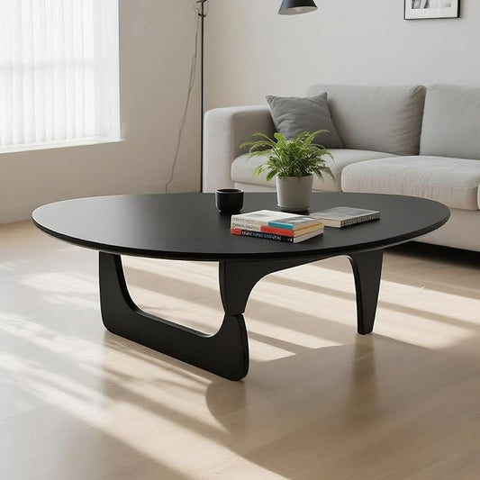 Solid Wooden Modern Triangle Coffee Table: Unique Funky Coffee Tables for Living Room, Oval Mid-Century Irregular Abstract Tea Tables for Patio Office Balcony Bedroom (Black, 50" L x 31" W x 16" H)