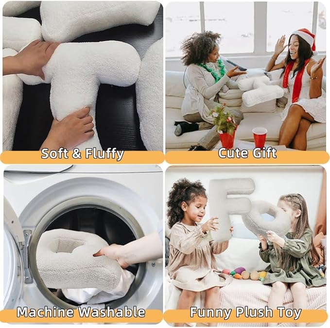 Letter Plush Pillow, Hugging Throw Pillows, Decorative Initial Shaped Pillows for Bed Couch, English Alphabet A to Z for Sofa Bedroom Living Room Decor (F)